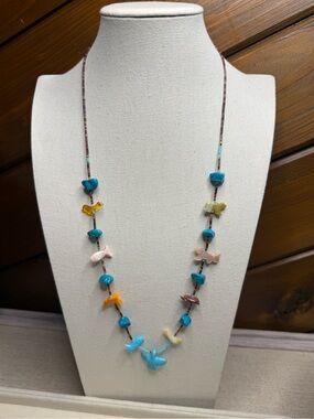 Vintage Carved Turquoise Multi Animal Fetish Necklace